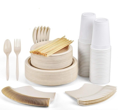Биоразлагаемый экологически чистый компостируемый набор столовой одноразовой посуды (350 шт.).
